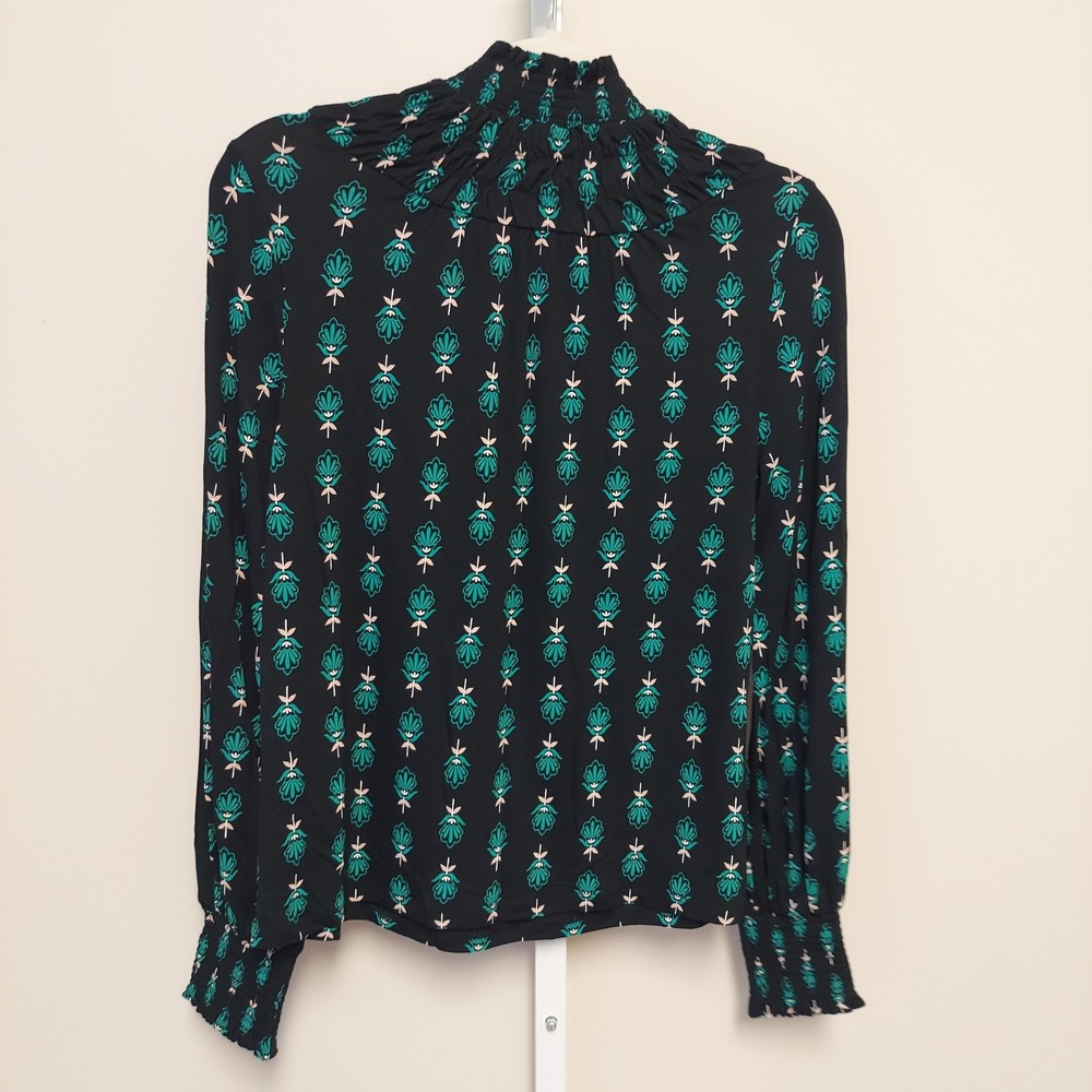 Boden Smocked High Neck‎ Top Floral Blouse US 6 Bohemian Artsy Maximalist - Picture 4 of 9